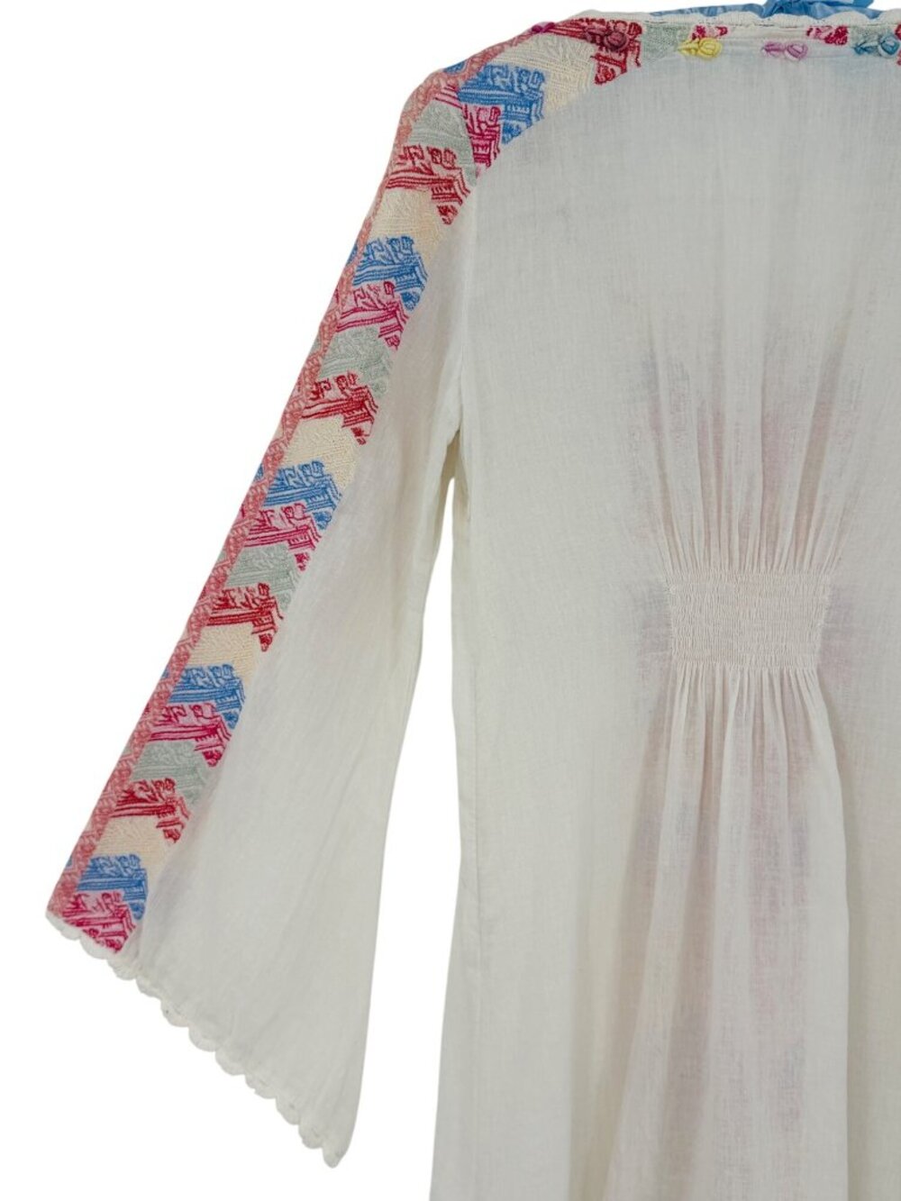 Free People White Embroidered Crochet Trim Bell Sleeve Mini Dress 4| Cottagecore - Picture 13 of 16